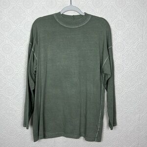 Free People Be Free Tunic Mock Neck Cotton Shirt Long Sleeve Tee Green Sage